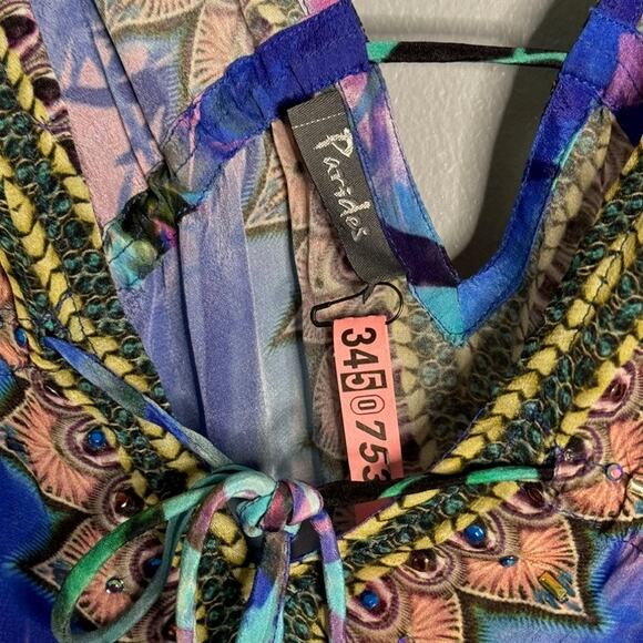 Shahida Parides M/L Maxi Dress Tropical Silk Embellished Goddess Palm RV $419 - Picture 8 of 15